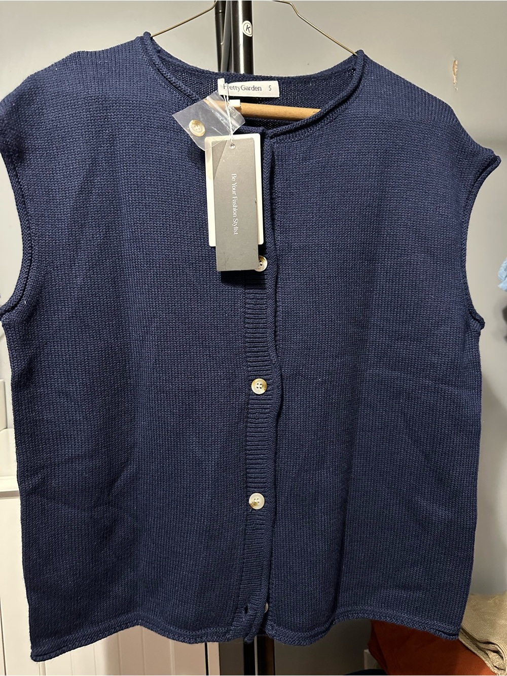 Betty Garden Navy Sleeveless Button-Front Knit Vest